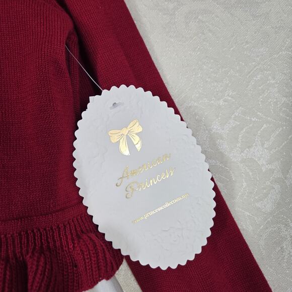 American Princess Dress Cardigan Set sz 7 White Red Green Holiday Ribbon Accents - Picture 9 of 15